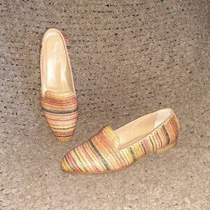 MATTEO BERTONI-Italy-Superb Multicolor Glazed Straw/Leather Flat-Sz 37-Excellent